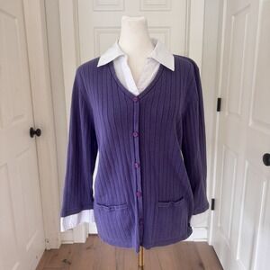 Vtg Sweater Shirt Attached Combo‎ Womens M Allison Daley 90s Preppy Classic